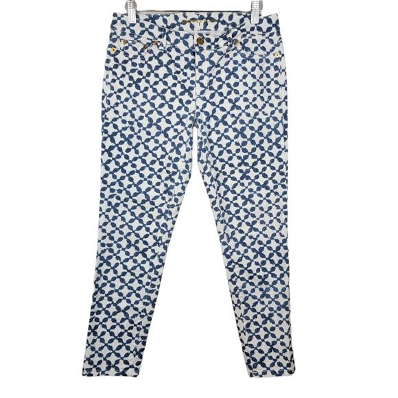 Michael Kors Skinny White Blue Batik Print Ankle Jeans - Size 4 - Picture 2 of 8